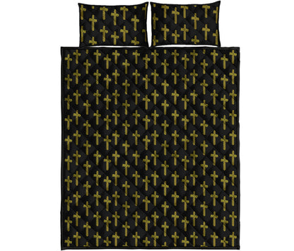 Religious Cross Pattern Print Quilt Bed Set