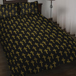 Religious Cross Pattern Print Quilt Bed Set