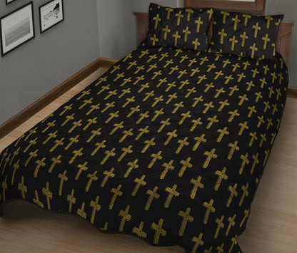 Religious Cross Pattern Print Quilt Bed Set