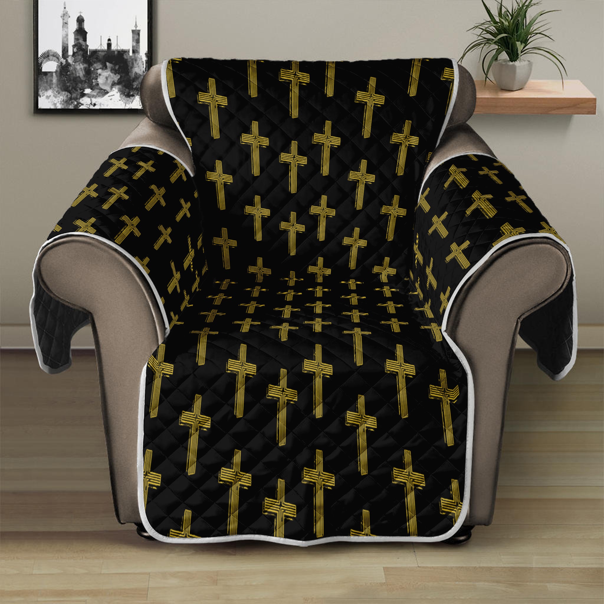 Religious Cross Pattern Print Recliner Protector