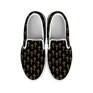 Religious Cross Pattern Print White Slip On Shoes