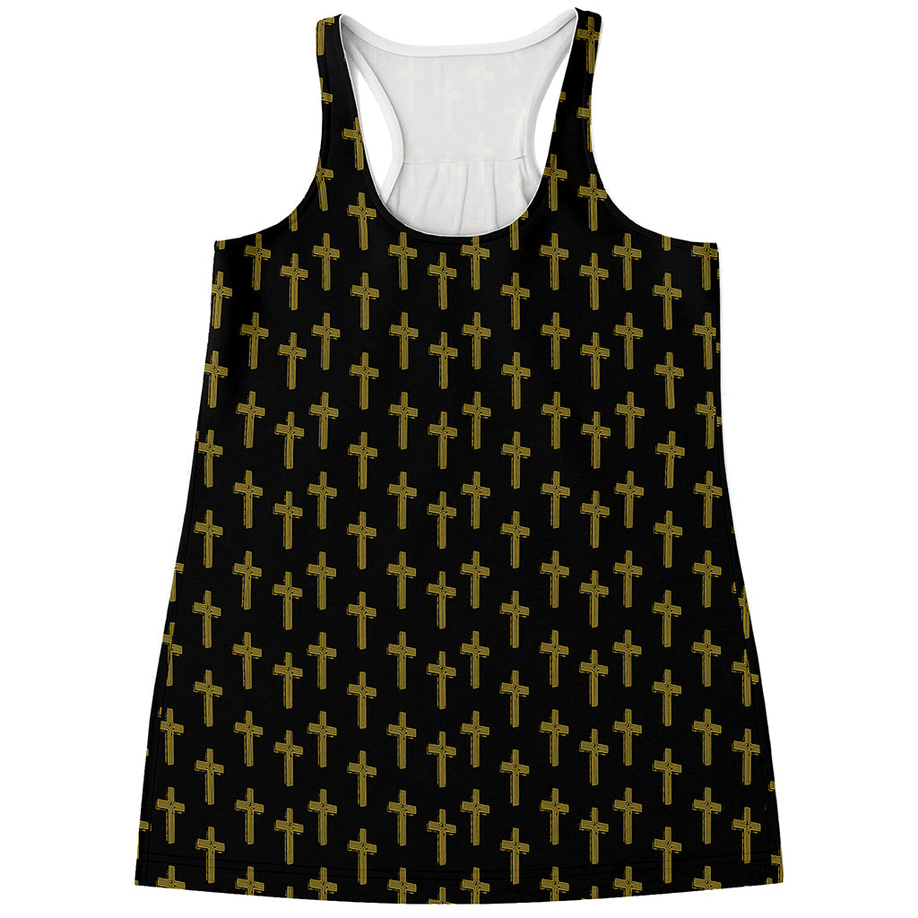 Religious Cross Pattern Print Women's Racerback Tank Top