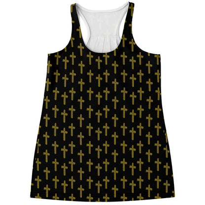 Religious Cross Pattern Print Women's Racerback Tank Top