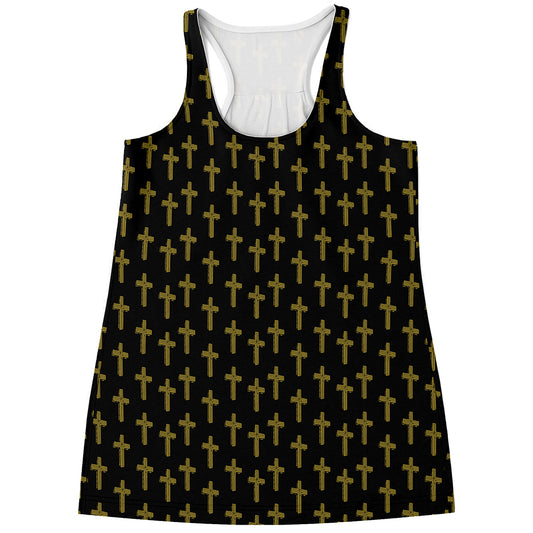 Religious Cross Pattern Print Women's Racerback Tank Top