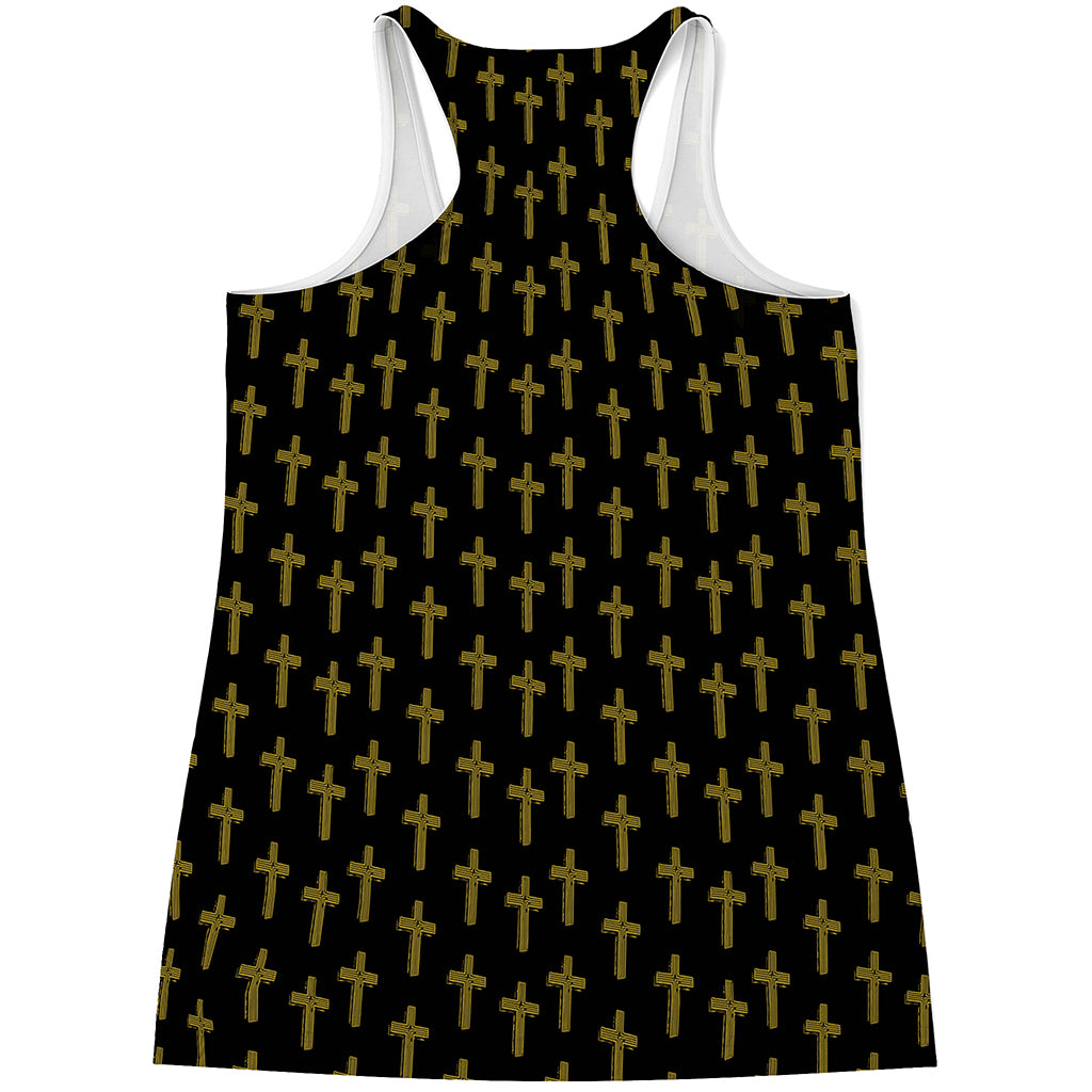 Religious Cross Pattern Print Women's Racerback Tank Top