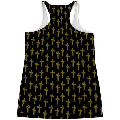 Religious Cross Pattern Print Women's Racerback Tank Top