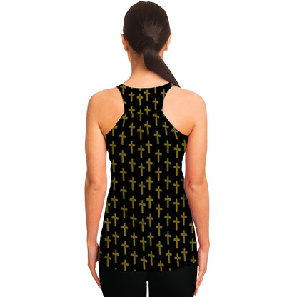 Religious Cross Pattern Print Women's Racerback Tank Top