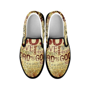 Religious Word Of God Print Black Slip On Shoes