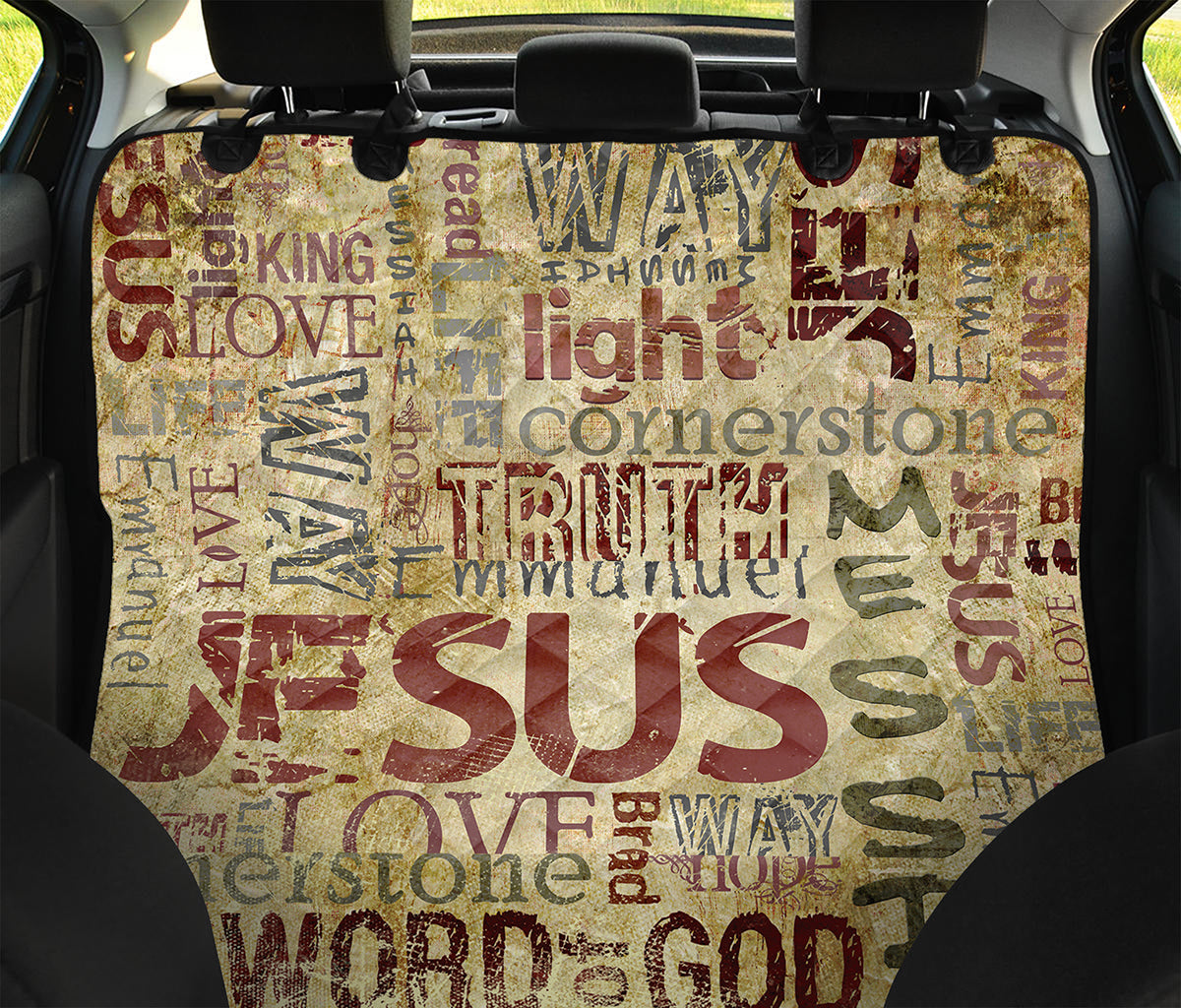 Religious Word Of God Print Pet Car Back Seat Cover