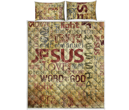 Religious Word Of God Print Quilt Bed Set