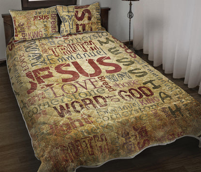 Religious Word Of God Print Quilt Bed Set