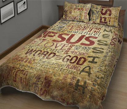 Religious Word Of God Print Quilt Bed Set