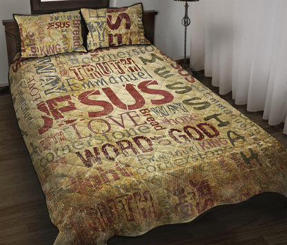Religious Word Of God Print Quilt Bed Set