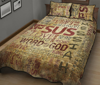 Religious Word Of God Print Quilt Bed Set