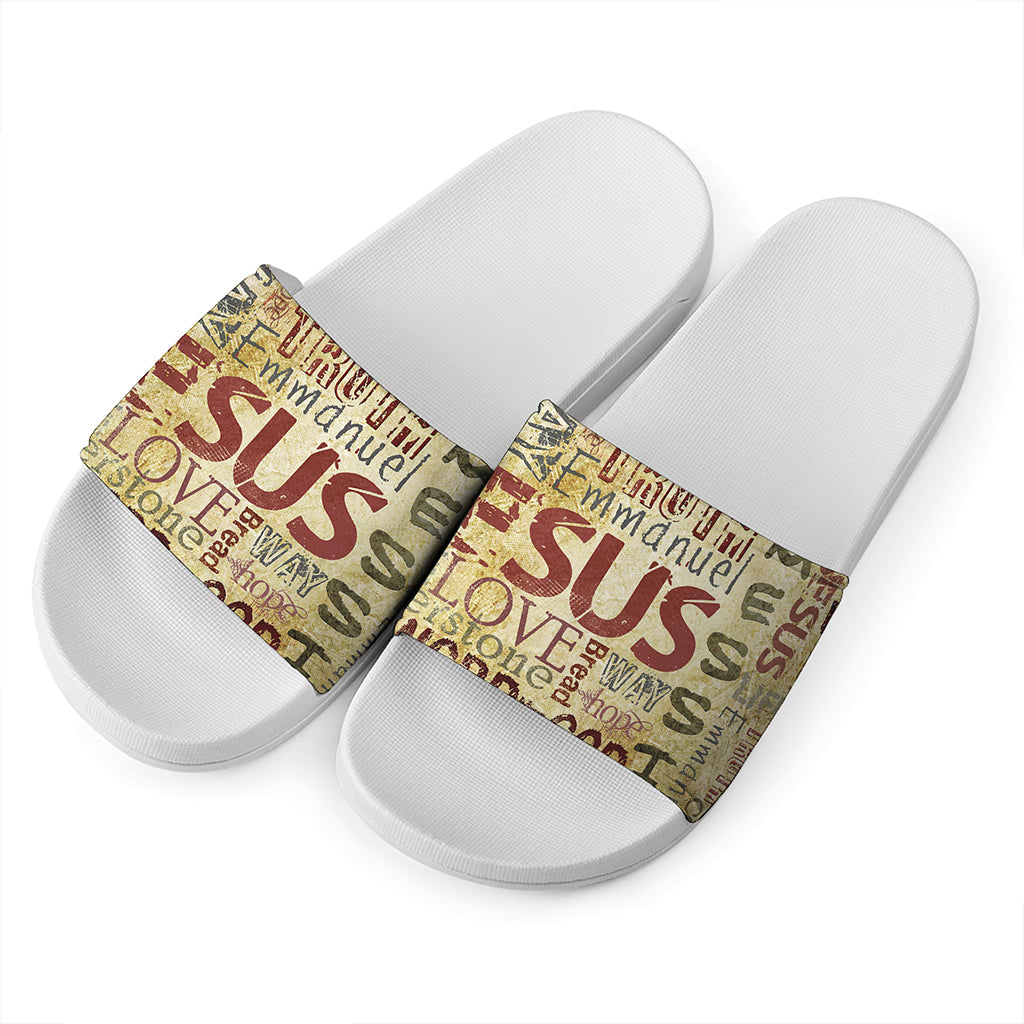 Religious Word Of God Print White Slide Sandals