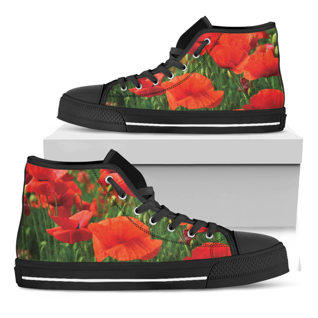 Remembrance Day Poppy Print Black High Top Shoes