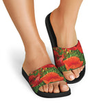 Remembrance Day Poppy Print Black Slide Sandals