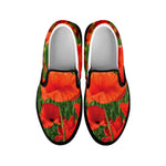Remembrance Day Poppy Print Black Slip On Shoes