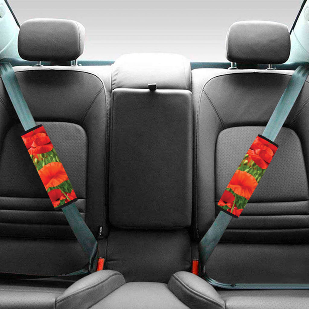 Remembrance Day Poppy Print Car Seat Belt Covers