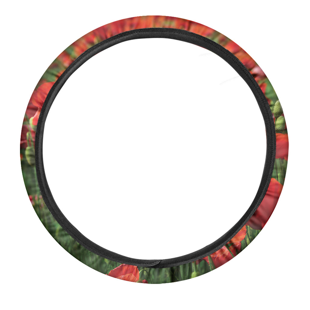Remembrance Day Poppy Print Car Steering Wheel Cover