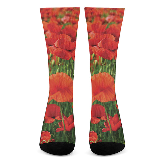 Remembrance Day Poppy Print Crew Socks