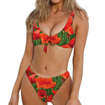 Remembrance Day Poppy Print Front Bow Tie Bikini