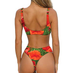 Remembrance Day Poppy Print Front Bow Tie Bikini