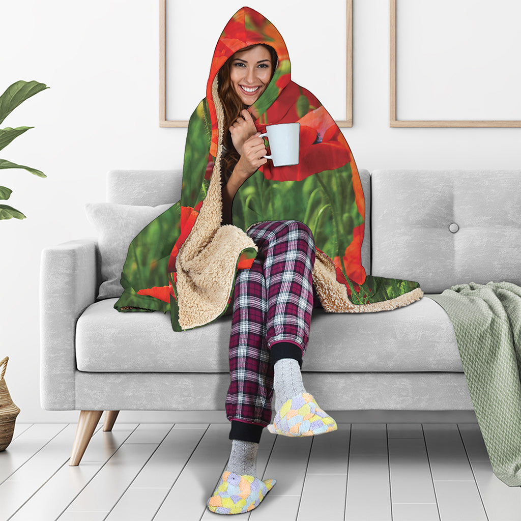Remembrance Day Poppy Print Hooded Blanket