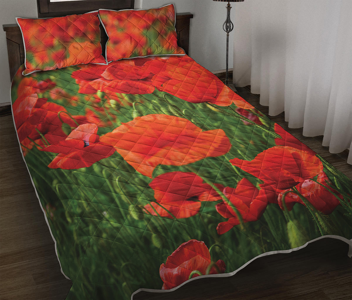 Remembrance Day Poppy Print Quilt Bed Set