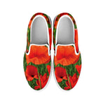 Remembrance Day Poppy Print White Slip On Shoes