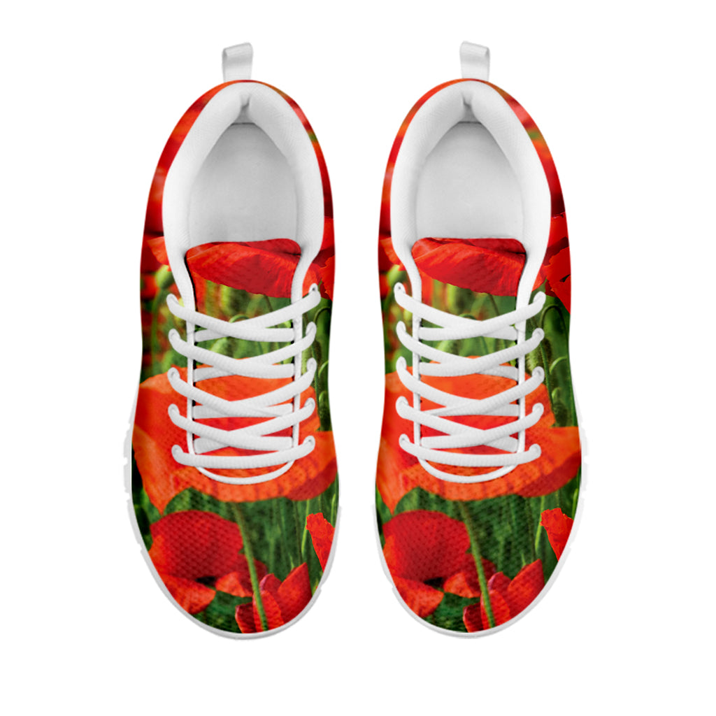 Remembrance Day Poppy Print White Sneakers