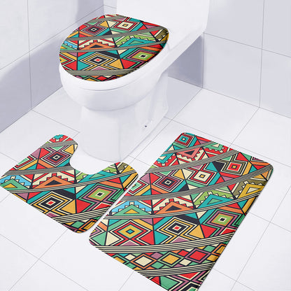 Retro African Ethnic Tribal Print 3 Piece Bath Mat Set