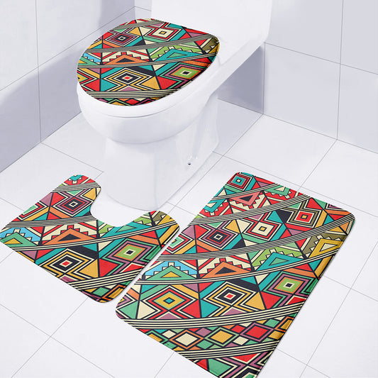 Retro African Ethnic Tribal Print 3 Piece Bath Mat Set