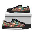 Retro African Ethnic Tribal Print Black Low Top Sneakers