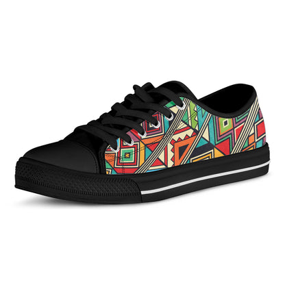 Retro African Ethnic Tribal Print Black Low Top Shoes