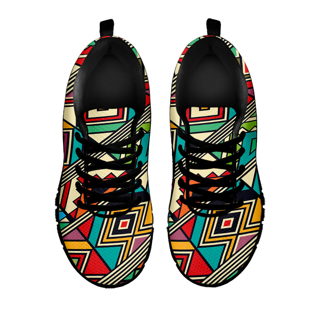 Retro African Ethnic Tribal Print Black Sneakers
