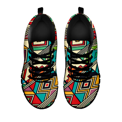 Retro African Ethnic Tribal Print Black Sneakers