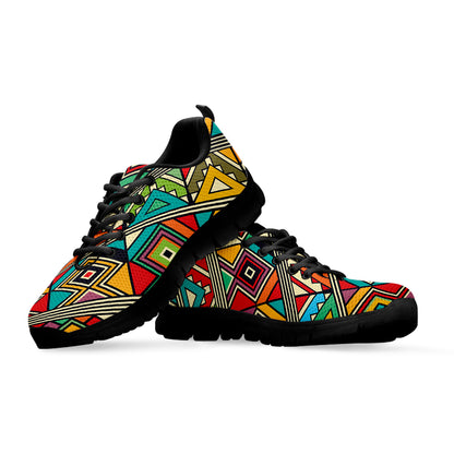 Retro African Ethnic Tribal Print Black Sneakers
