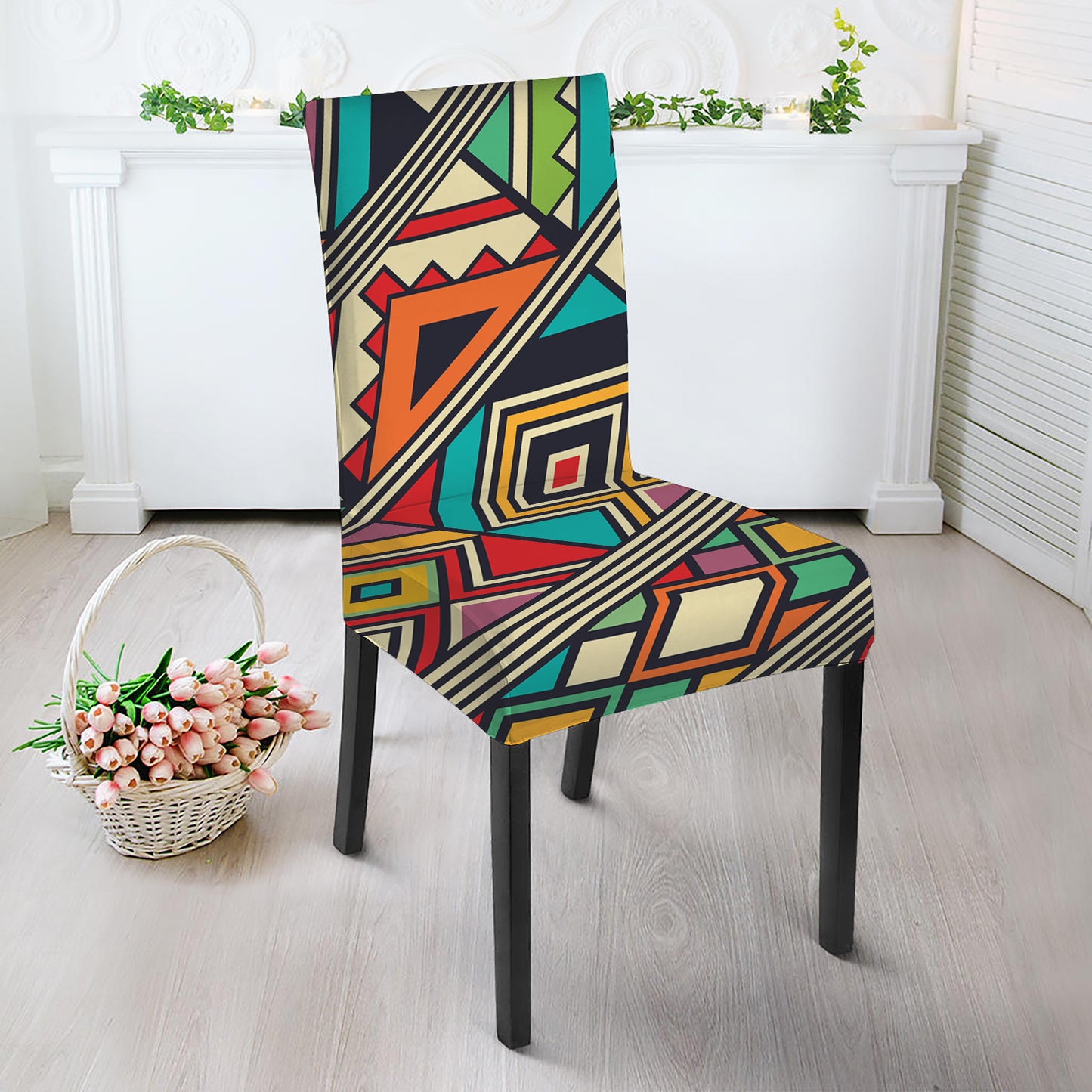Retro African Ethnic Tribal Print Dining Chair Slipcover