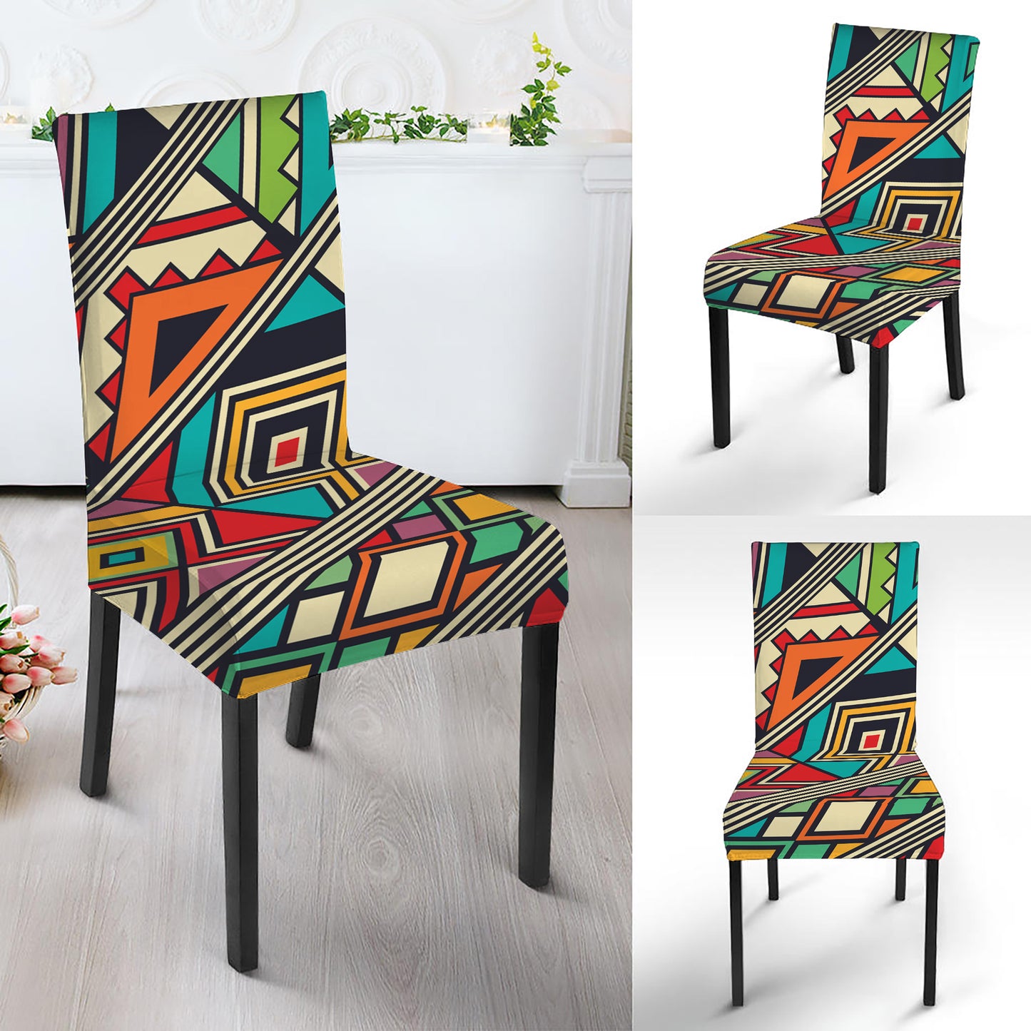 Retro African Ethnic Tribal Print Dining Chair Slipcover