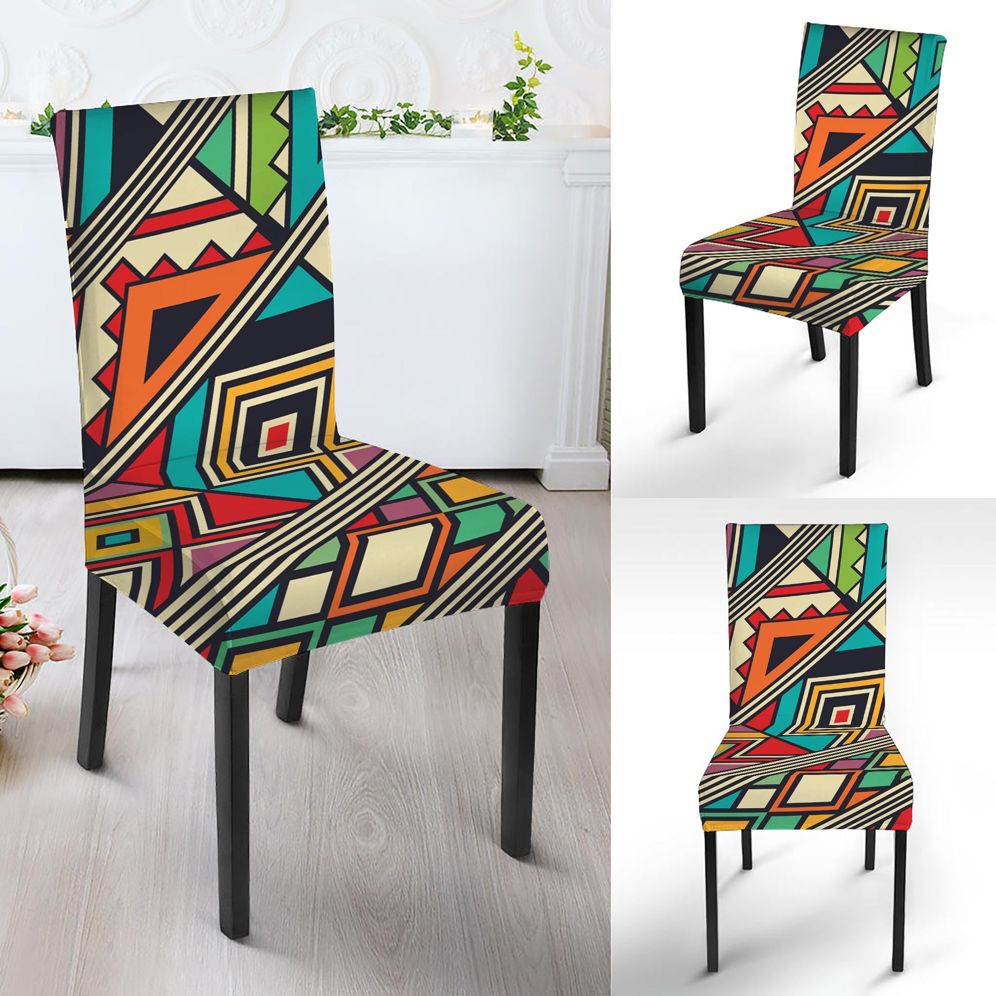 Retro African Ethnic Tribal Print Dining Chair Slipcover