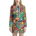 Retro African Ethnic Tribal Print Pullover Hoodie Dress