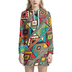 Retro African Ethnic Tribal Print Hoodie Dress