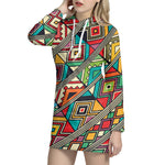 Retro African Ethnic Tribal Print Hoodie Dress