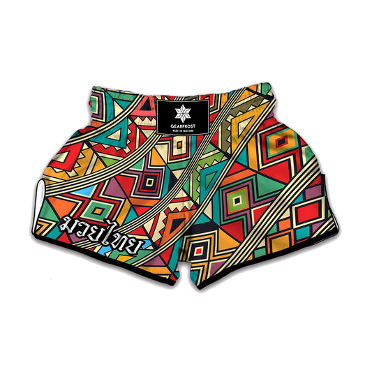 Retro African Ethnic Tribal Print Muay Thai Boxing Shorts
