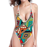 Retro African Ethnic Tribal Print One Piece High Cut Swimsuit