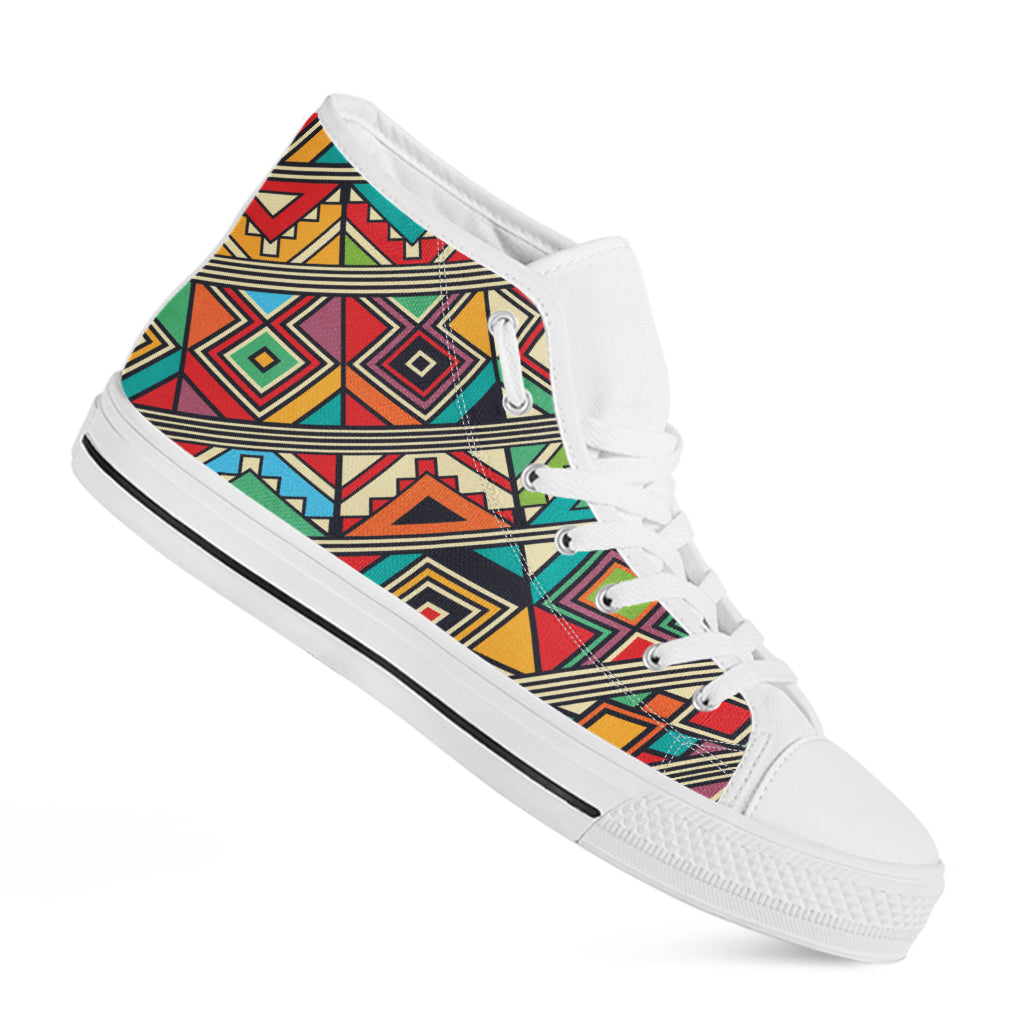 Retro African Ethnic Tribal Print White High Top Shoes