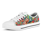 Retro African Ethnic Tribal Print White Low Top Shoes