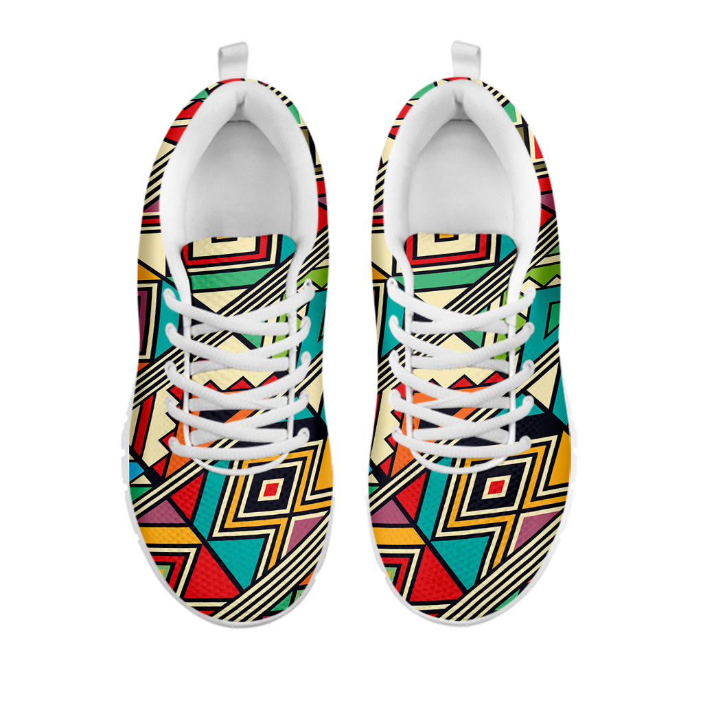 Retro African Ethnic Tribal Print White Sneakers