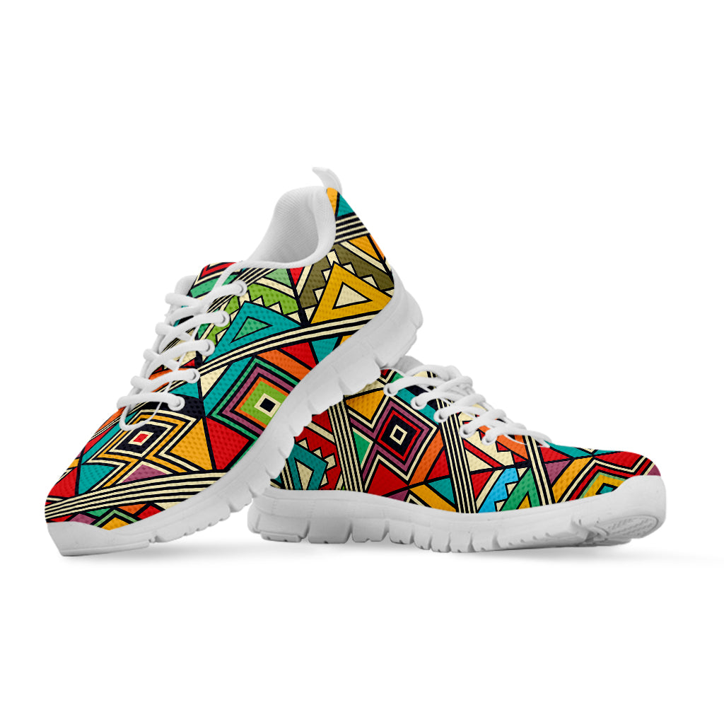 Retro African Ethnic Tribal Print White Sneakers